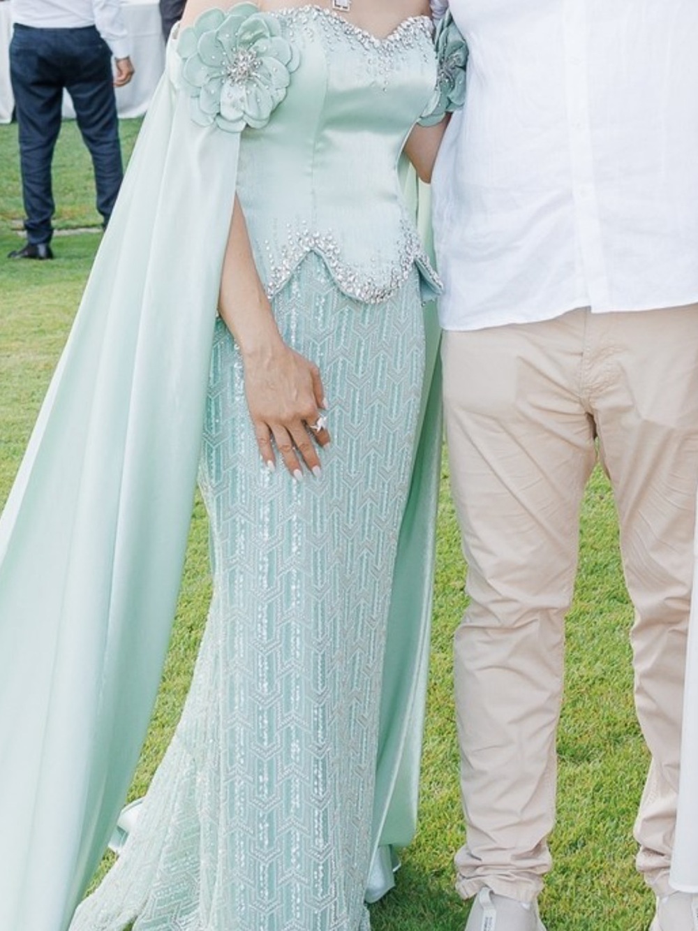 Elegant Mint Green Embellished Evening Gown